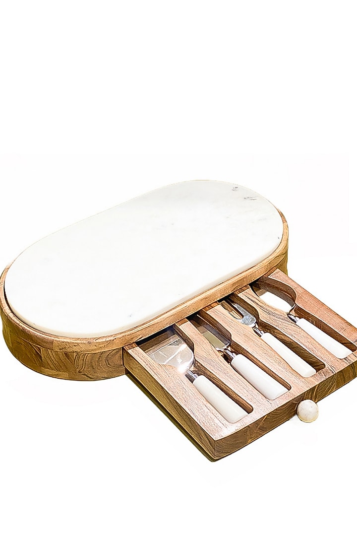 Snow Forest Brown Wood & Marble Rectangular Cheese Platter by IZZHAAR at Pernia's Pop Up Shop