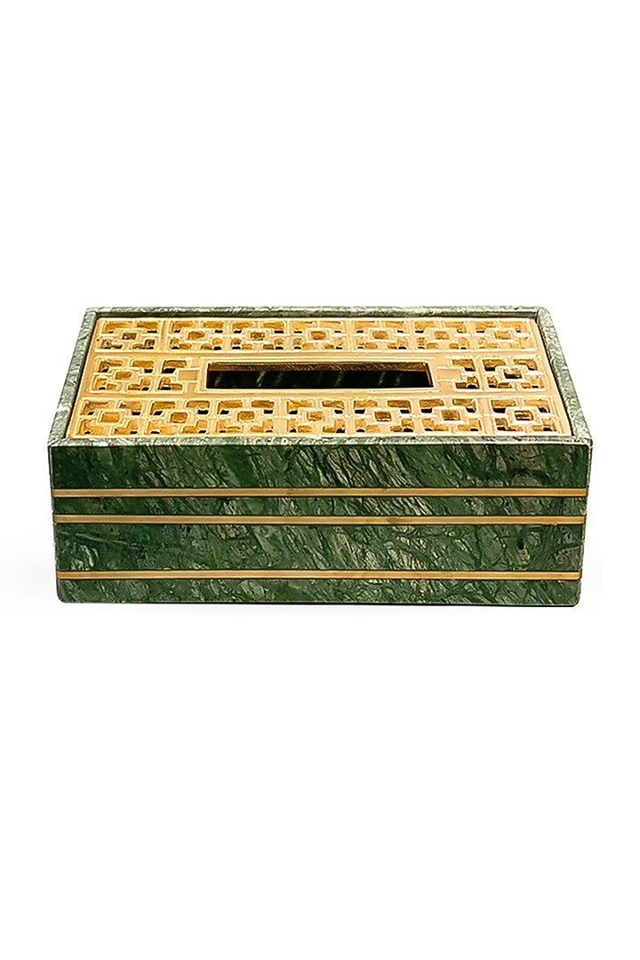 Green Garnet Marble & Metal Tissue Box by IZZHAAR at Pernia's Pop Up Shop