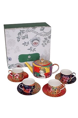 Multi-colored Fine Bone China Wild Charm Tea Set. by IZZHAAR