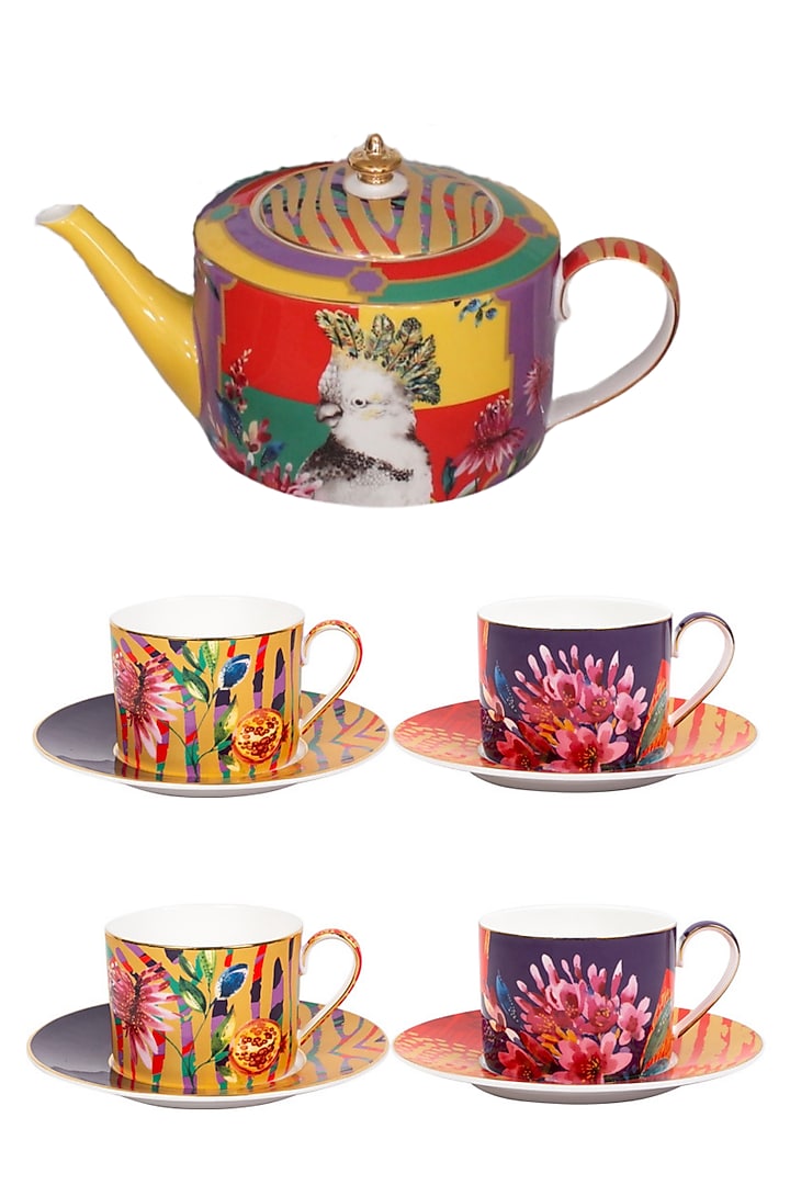 Multi-colored Fine Bone China Wild Charm Tea Set. by IZZHAAR at Pernia's Pop Up Shop