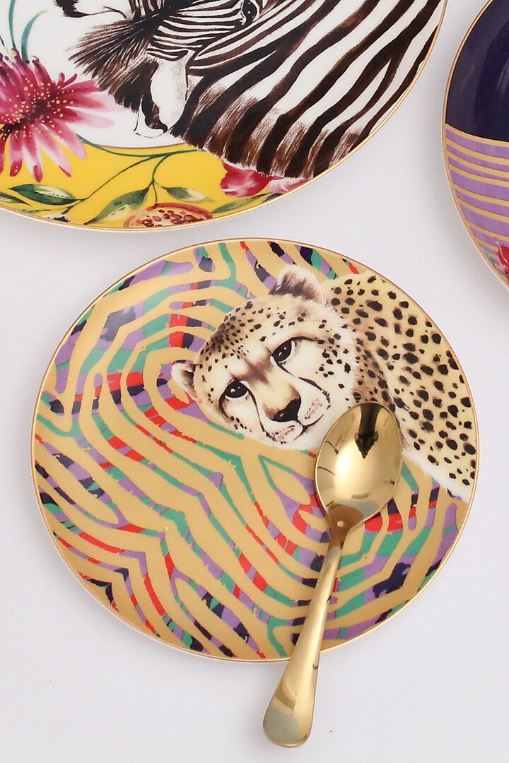 Multi-Colored Fine Bone China Wild Charm Printed Dinner Plate by IZZHAAR at Pernia's Pop Up Shop