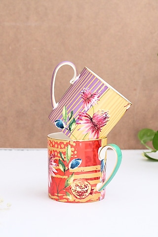 Multi-Colored Fine Bone China Wild Charm Printed Mug Set by IZZHAAR