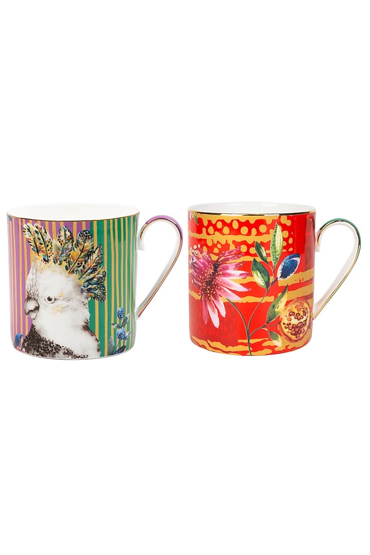 Multi-Colored Fine Bone China Wild Charm Printed Mug Set by IZZHAAR at Pernia's Pop Up Shop