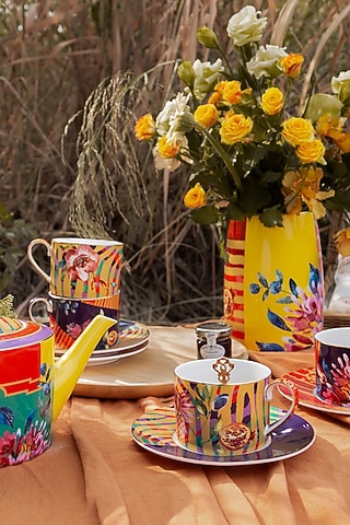 Multi-colored Fine Bone China Wild Charm Tea Set by IZZHAAR
