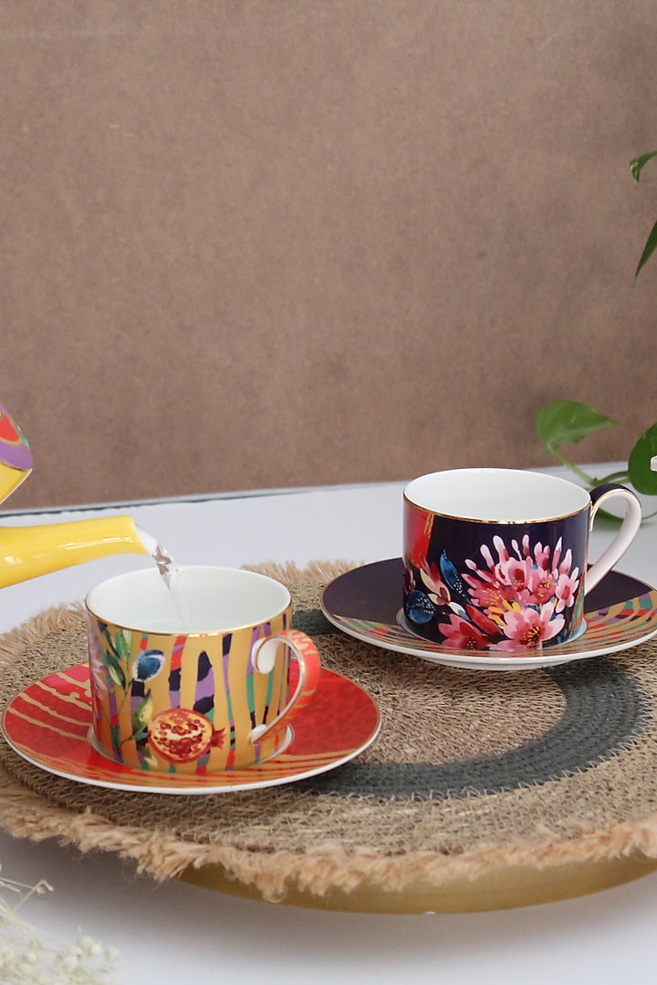 Multi-colored Fine Bone China Wild Charm Tea Set by IZZHAAR at Pernia's Pop Up Shop