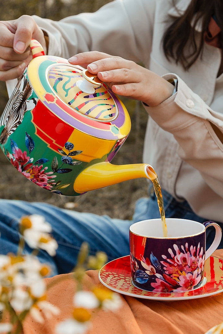 Multi-colored Fine Bone China Wild Charm Tea Set by IZZHAAR at Pernia's Pop Up Shop