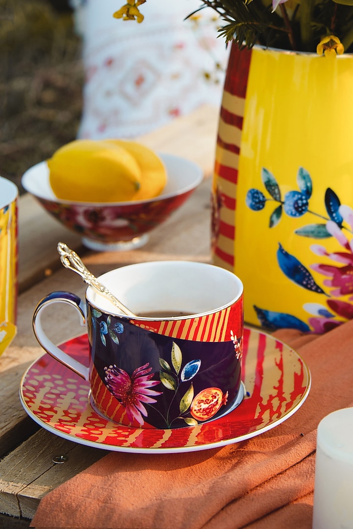 Multi-colored Fine Bone China Wild Charm Tea Set by IZZHAAR at Pernia's Pop Up Shop
