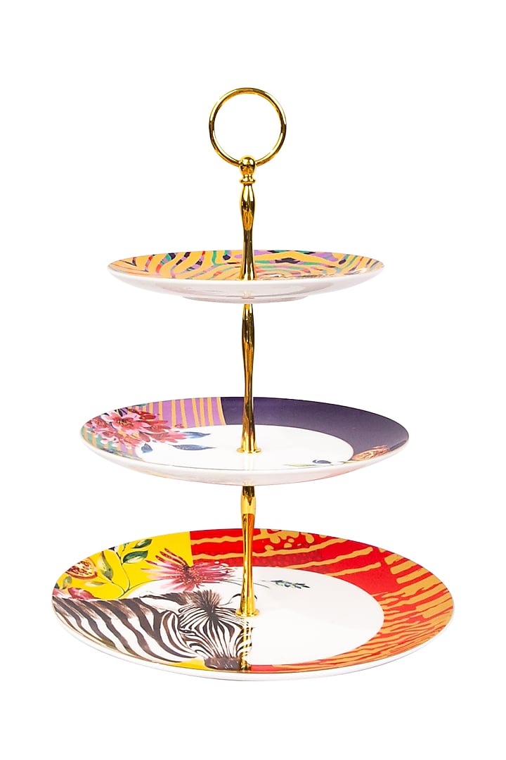 Multi-colored Fine Bone China Wild Charm Cake Stand by IZZHAAR at Pernia's Pop Up Shop