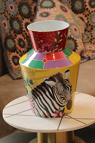 Multi-colored Fine Bone China Wild Charm Zebra Printed Vase by IZZHAAR