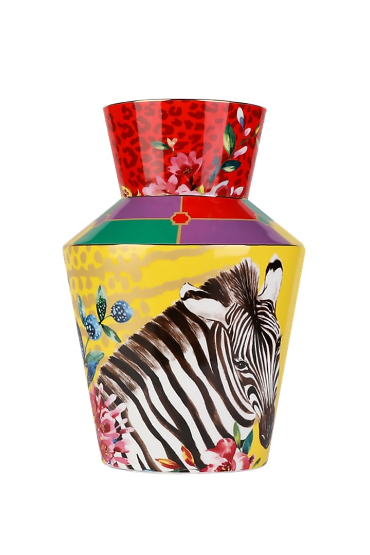 Multi-colored Fine Bone China Wild Charm Zebra Printed Vase by IZZHAAR at Pernia's Pop Up Shop
