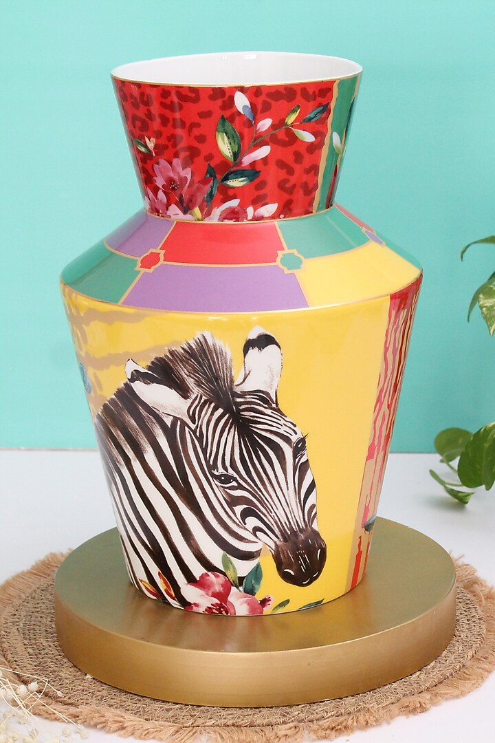 Multi-colored Fine Bone China Wild Charm Zebra Printed Vase by IZZHAAR at Pernia's Pop Up Shop