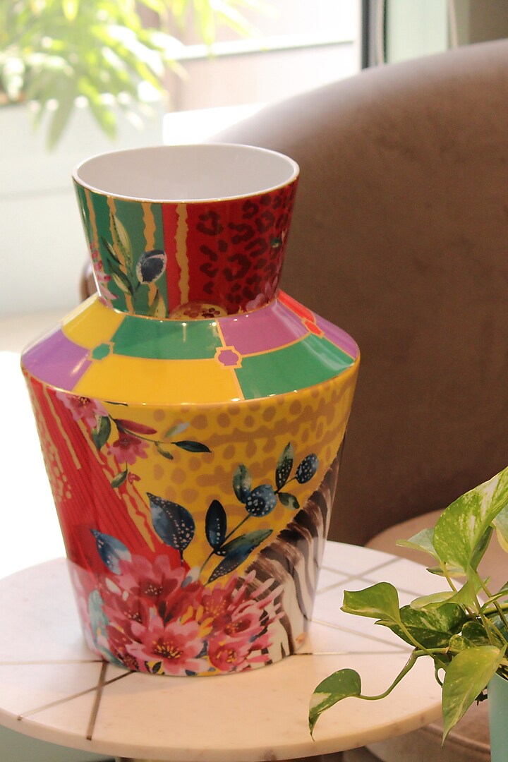Multi-colored Fine Bone China Wild Charm Zebra Printed Vase by IZZHAAR at Pernia's Pop Up Shop