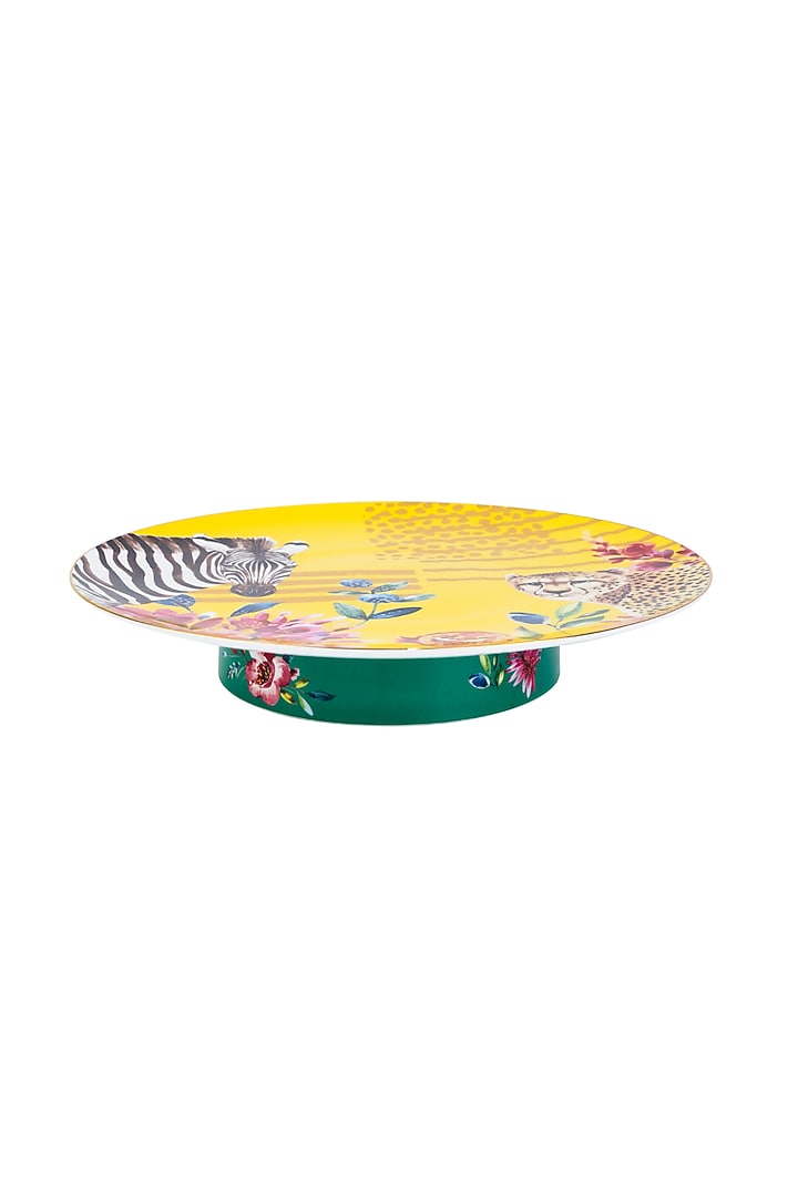 Multi-colored Fine Bone China Wild Charm Printed Cake Stand by IZZHAAR at Pernia's Pop Up Shop