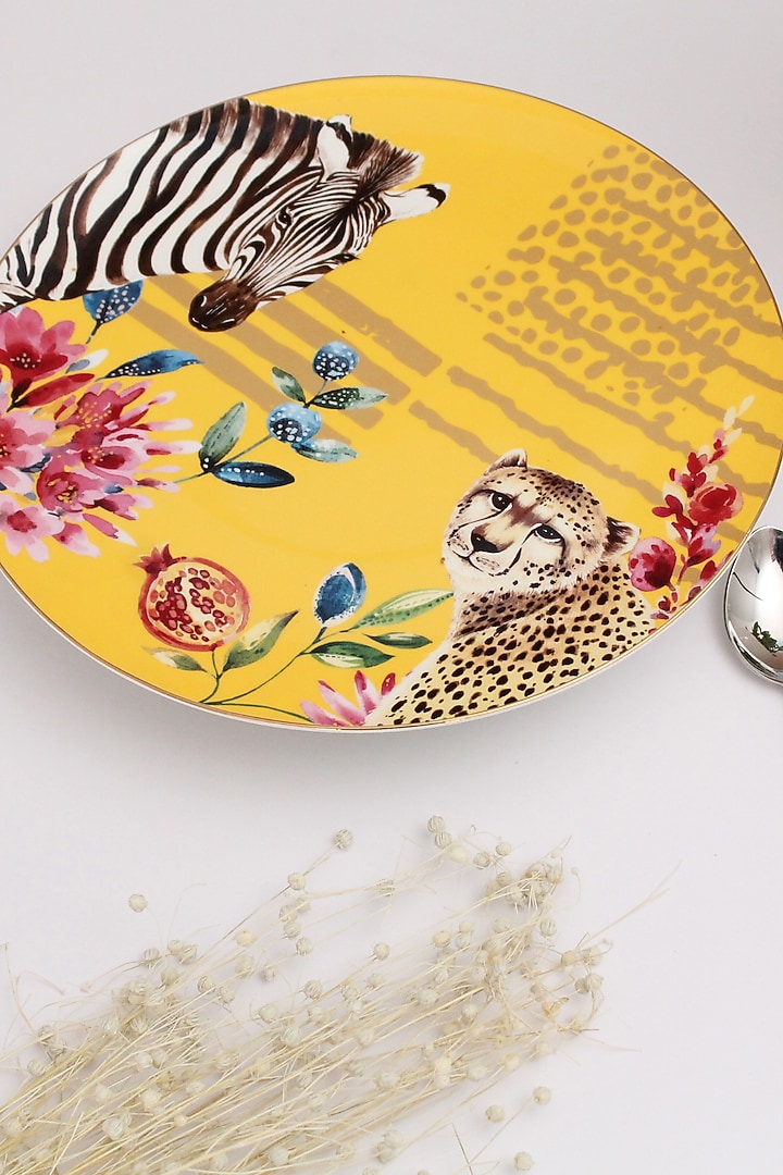 Multi-colored Fine Bone China Wild Charm Printed Cake Stand by IZZHAAR at Pernia's Pop Up Shop