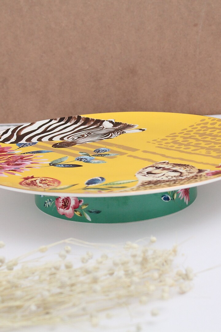 Multi-colored Fine Bone China Wild Charm Printed Cake Stand by IZZHAAR at Pernia's Pop Up Shop