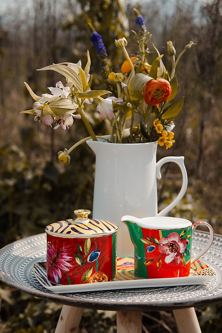 Multi-colored Fine Bone China Wild Charm Tea Set by IZZHAAR at Pernia's Pop Up Shop