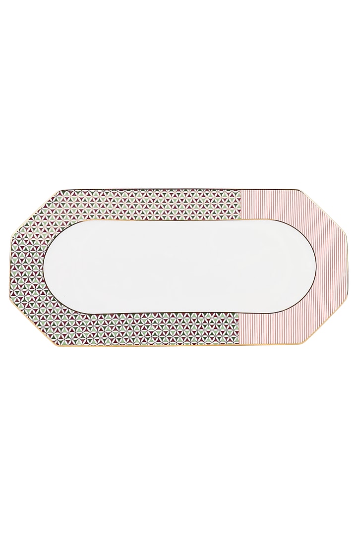 Green & Multi-Colored Fine Bone China Almaaz Printed Serving Platter by IZZHAAR at Pernia's Pop Up Shop