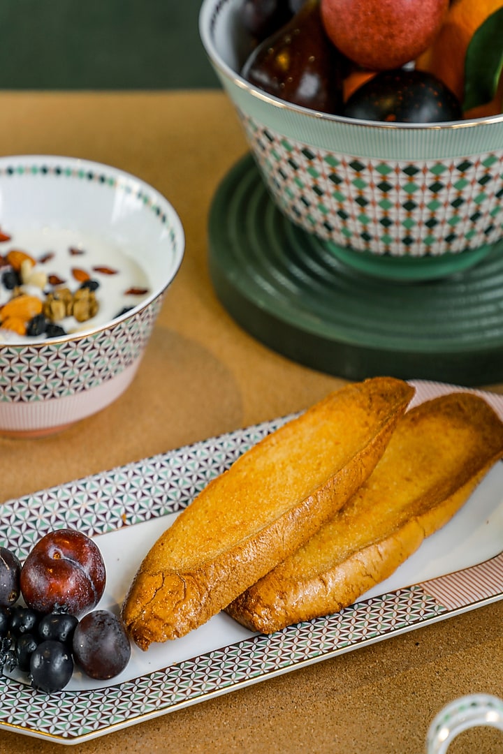 Green & Multi-Colored Fine Bone China Almaaz Printed Serving Platter by IZZHAAR at Pernia's Pop Up Shop
