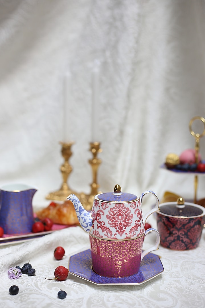 Multi-Colored Fine Bone China Tea (Set Of 4) by IZZHAAR at Pernia's Pop Up Shop