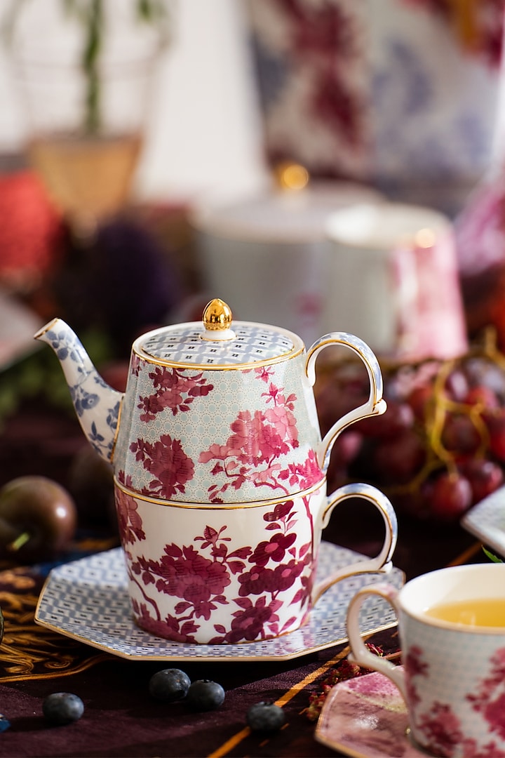 Multi-Colored Fine Bone China Tea (Set Of 4) by IZZHAAR at Pernia's Pop Up Shop