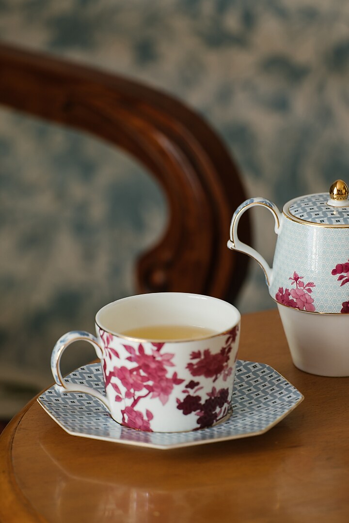 Multi-Colored Fine Bone China Tea (Set Of 4) by IZZHAAR at Pernia's Pop Up Shop