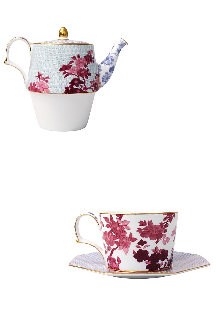 Multi-Colored Fine Bone China Tea (Set Of 4) by IZZHAAR at Pernia's Pop Up Shop