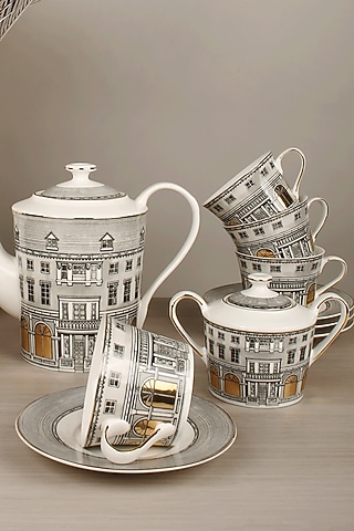 Multi-Colored Fine Bone China Tea (Set Of 11) by IZZHAAR