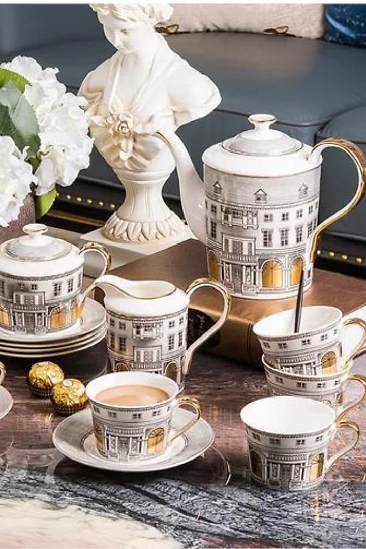 Multi-Colored Fine Bone China Tea (Set Of 11) by IZZHAAR at Pernia's Pop Up Shop