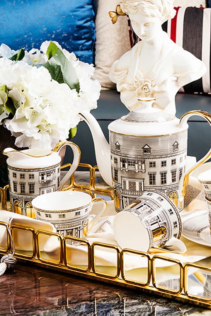 Multi-Colored Fine Bone China Tea (Set Of 11) by IZZHAAR at Pernia's Pop Up Shop