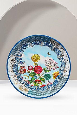 Sky Blue & Yellow MDF Wood Santorini Serving Tray by IZZHAAR