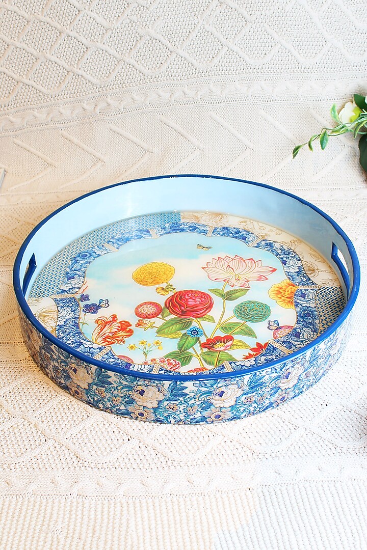 Sky Blue & Yellow MDF Wood Santorini Serving Tray by IZZHAAR at Pernia's Pop Up Shop