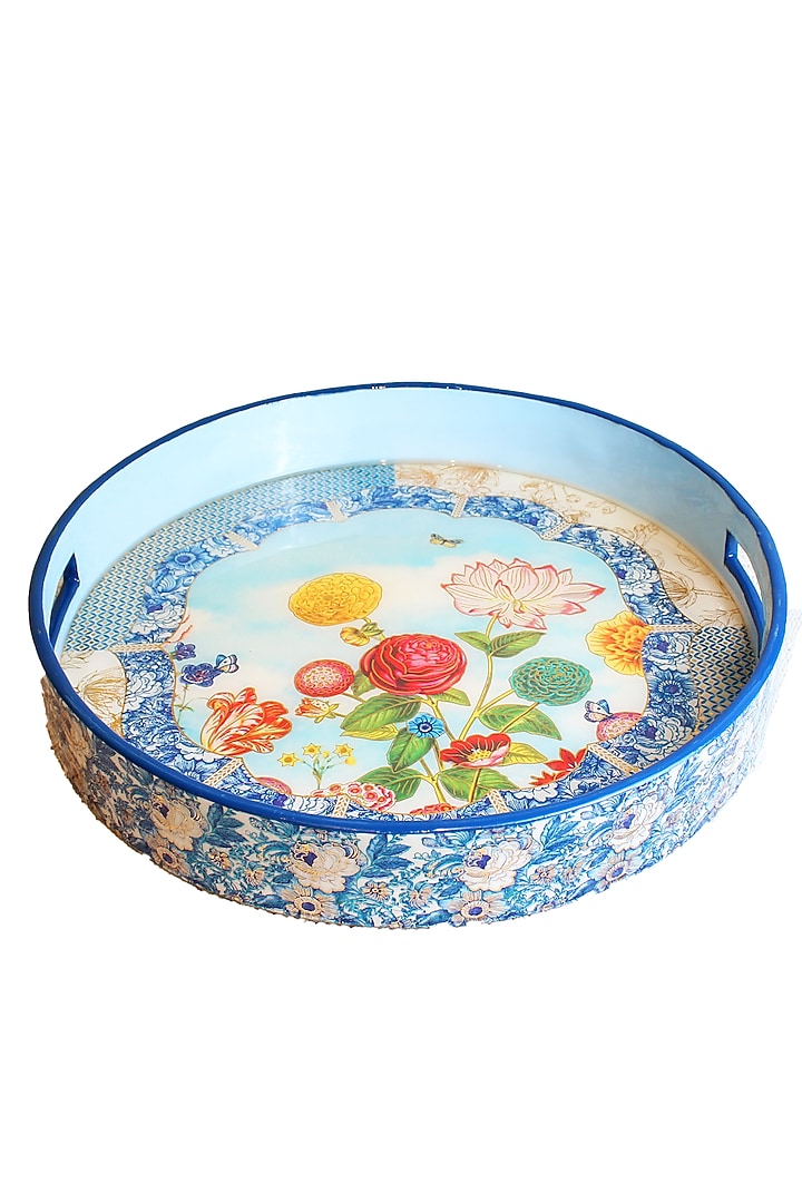 Sky Blue & Yellow MDF Wood Santorini Serving Tray by IZZHAAR at Pernia's Pop Up Shop