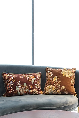 Primal Instincts Flora Embroidered Multi-Colored Cushion Covers (Set of2) by IZZHAAR