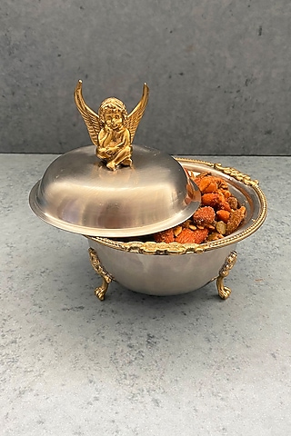 Angel Silver Brass & Stainless Steel Storage Pot with Lid by IZZHAAR