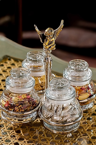 Angel Glass Silver Brass & Glass Bowl Serving Quad-Stand  by IZZHAAR