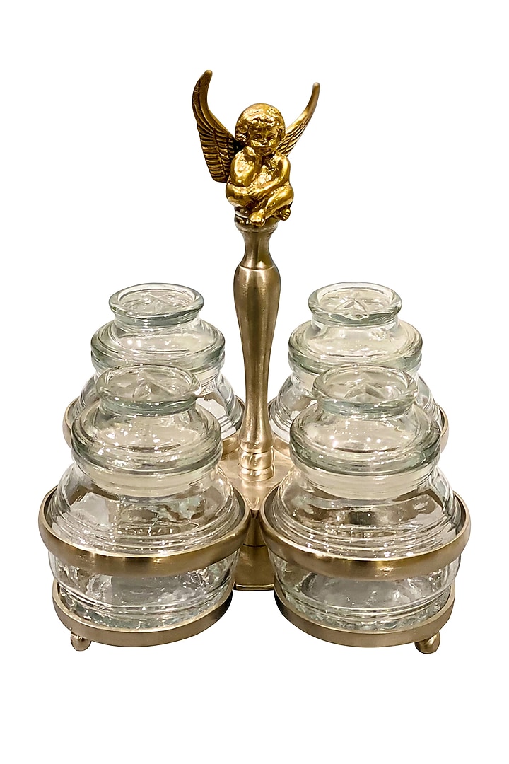 Angel Glass Silver Brass & Glass Bowl Serving Quad-Stand by IZZHAAR at Pernia's Pop Up Shop