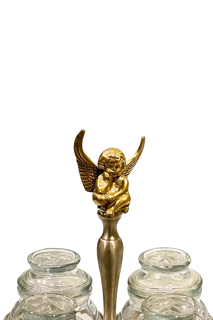 Angel Glass Silver Brass & Glass Bowl Serving Quad-Stand by IZZHAAR at Pernia's Pop Up Shop