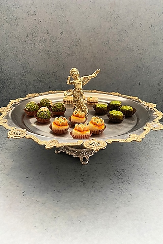 Revolving Angel Silver Brass & Stainless Steel Round Serving Platter by IZZHAAR