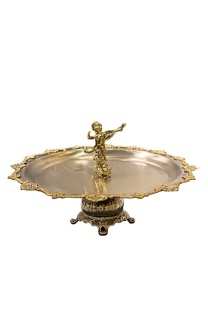 Revolving Angel Silver Brass & Stainless Steel Round Serving Platter by IZZHAAR at Pernia's Pop Up Shop