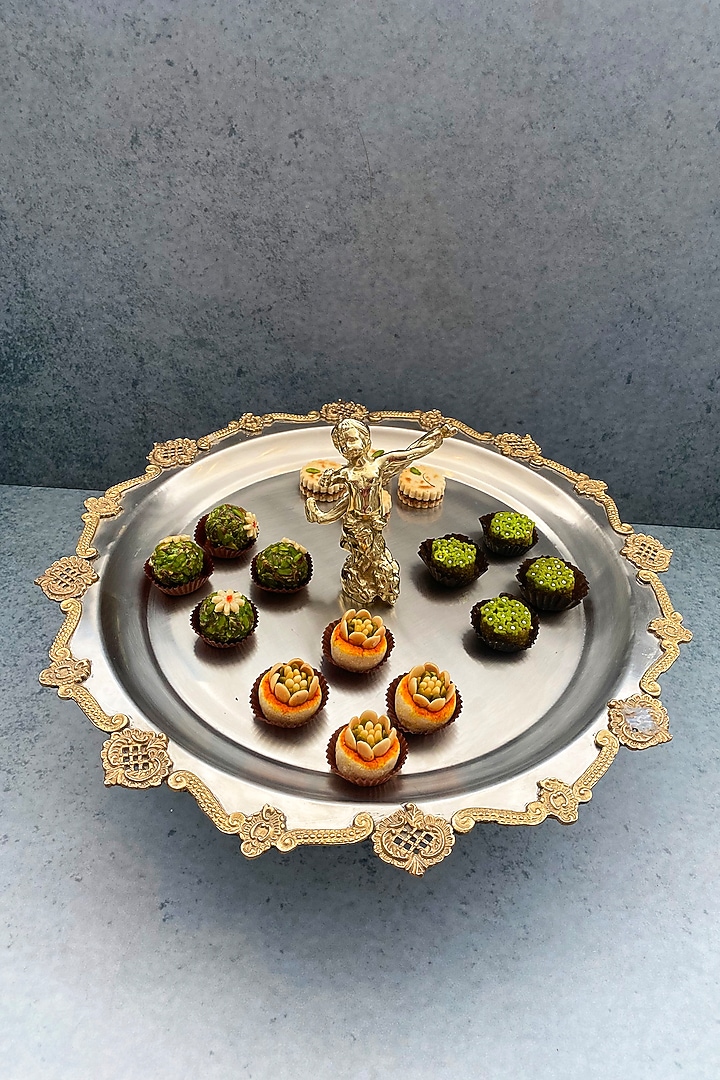 Revolving Angel Silver Brass & Stainless Steel Round Serving Platter by IZZHAAR at Pernia's Pop Up Shop