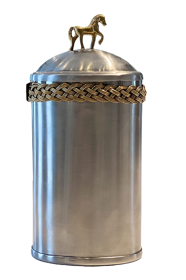 Mustang Cylindrical Silver Brass & Stainless Steel Jar by IZZHAAR at Pernia's Pop Up Shop