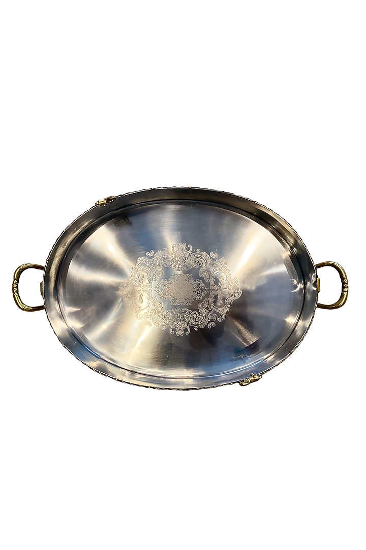 Mustang Oval Silver Brass & Stainless Steel Serving Tray by IZZHAAR at Pernia's Pop Up Shop