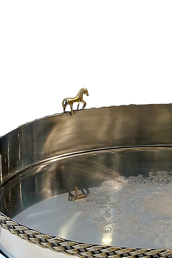 Mustang Oval Silver Brass & Stainless Steel Serving Tray by IZZHAAR at Pernia's Pop Up Shop