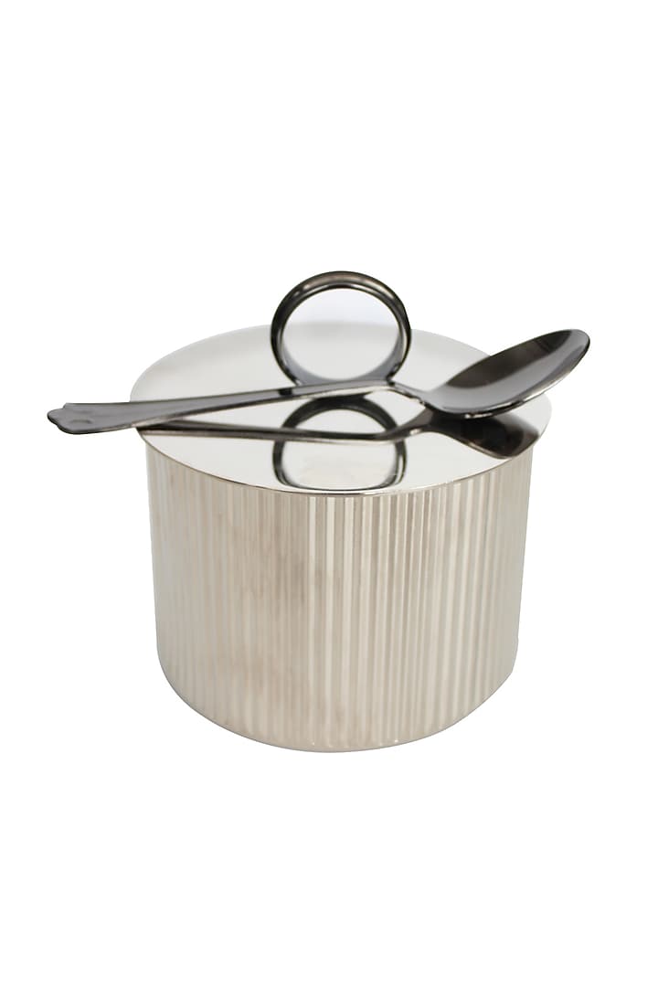Buzzing Bistro Silver Brass & Stainless Steel Storage Box With Lid by IZZHAAR at Pernia's Pop Up Shop