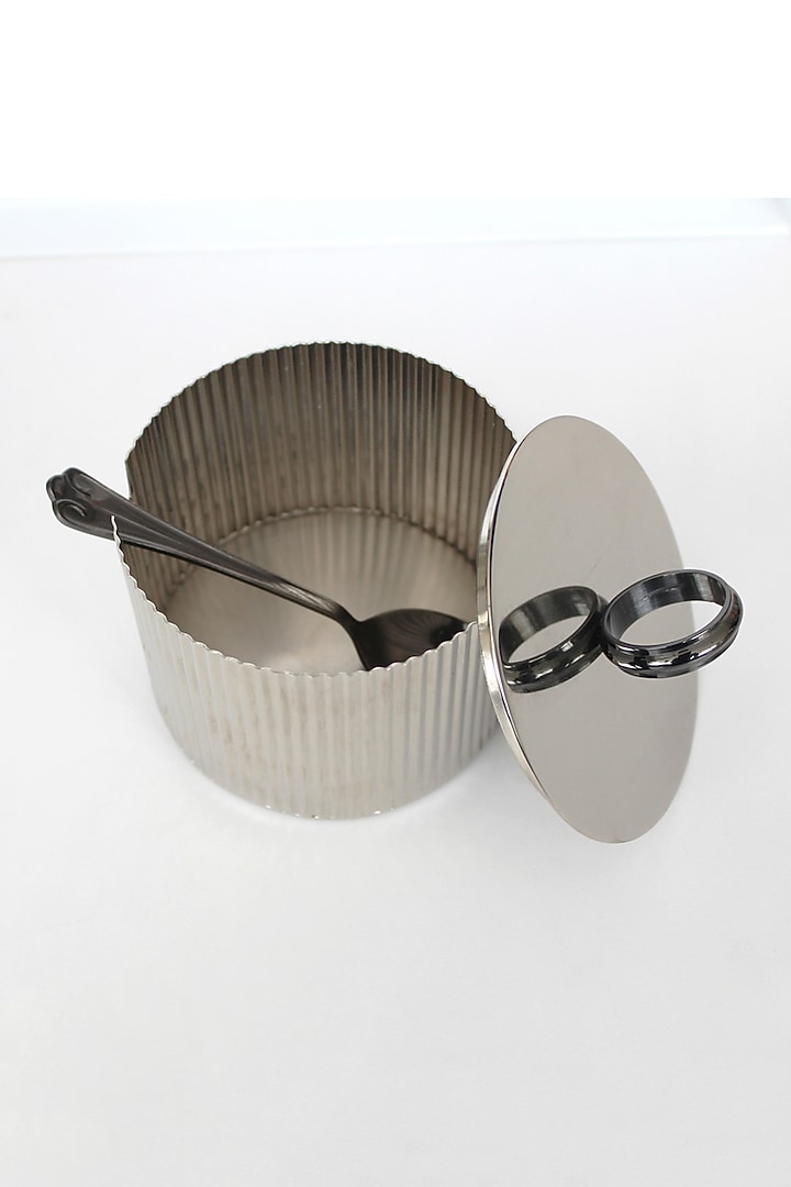 Buzzing Bistro Silver Brass & Stainless Steel Storage Box With Lid by IZZHAAR at Pernia's Pop Up Shop