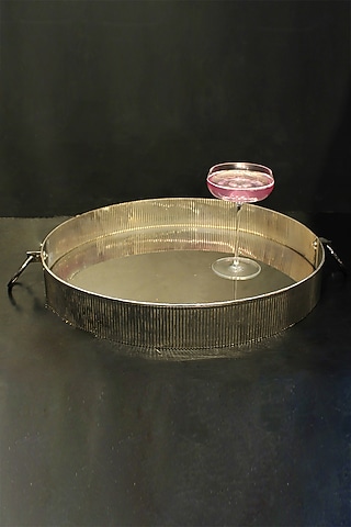 Buzzing Bistro Silver Brass & Stainless Steel Serving Tray by IZZHAAR