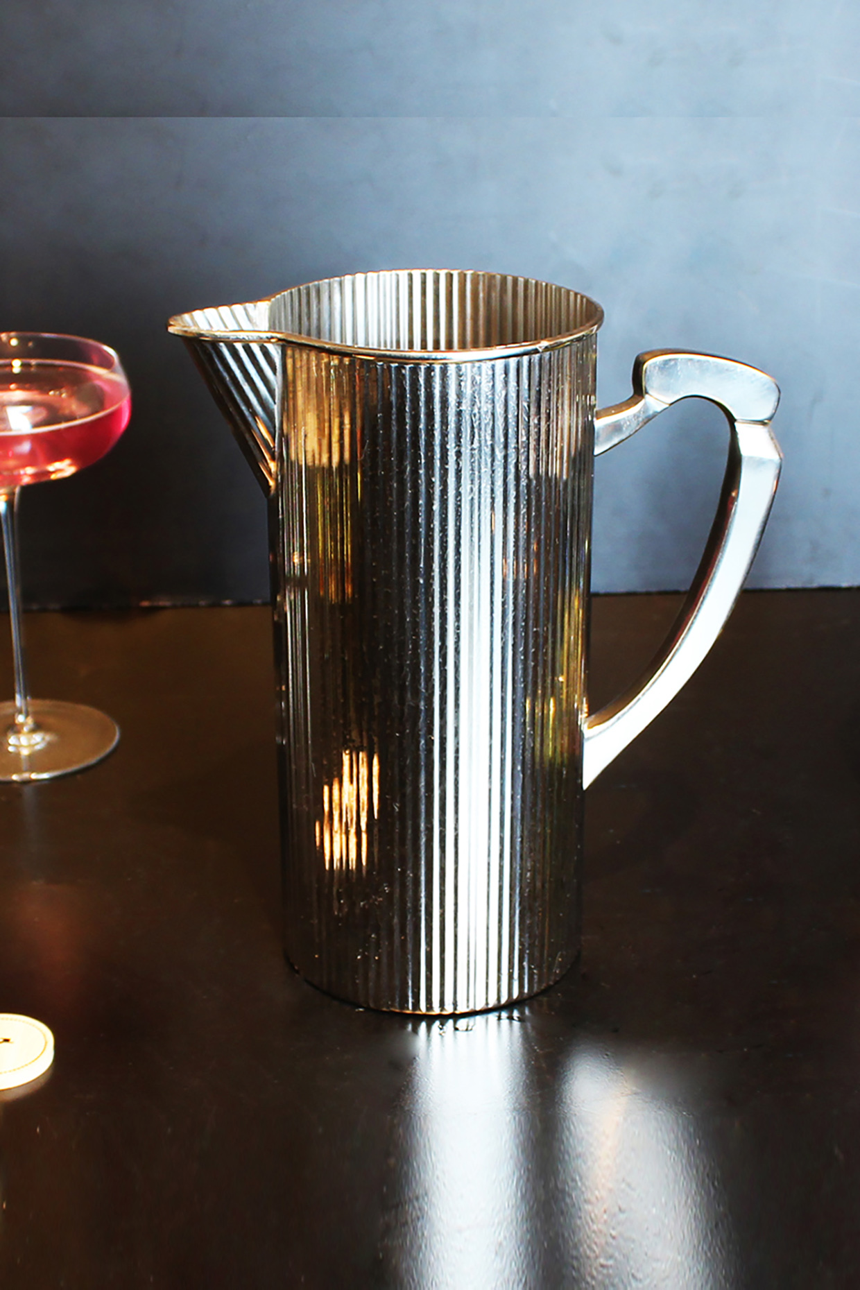 Buzzing Bistro Silver Brass & Stainless Steel Water Pitcher by IZZHAAR at Pernia's Pop Up Shop