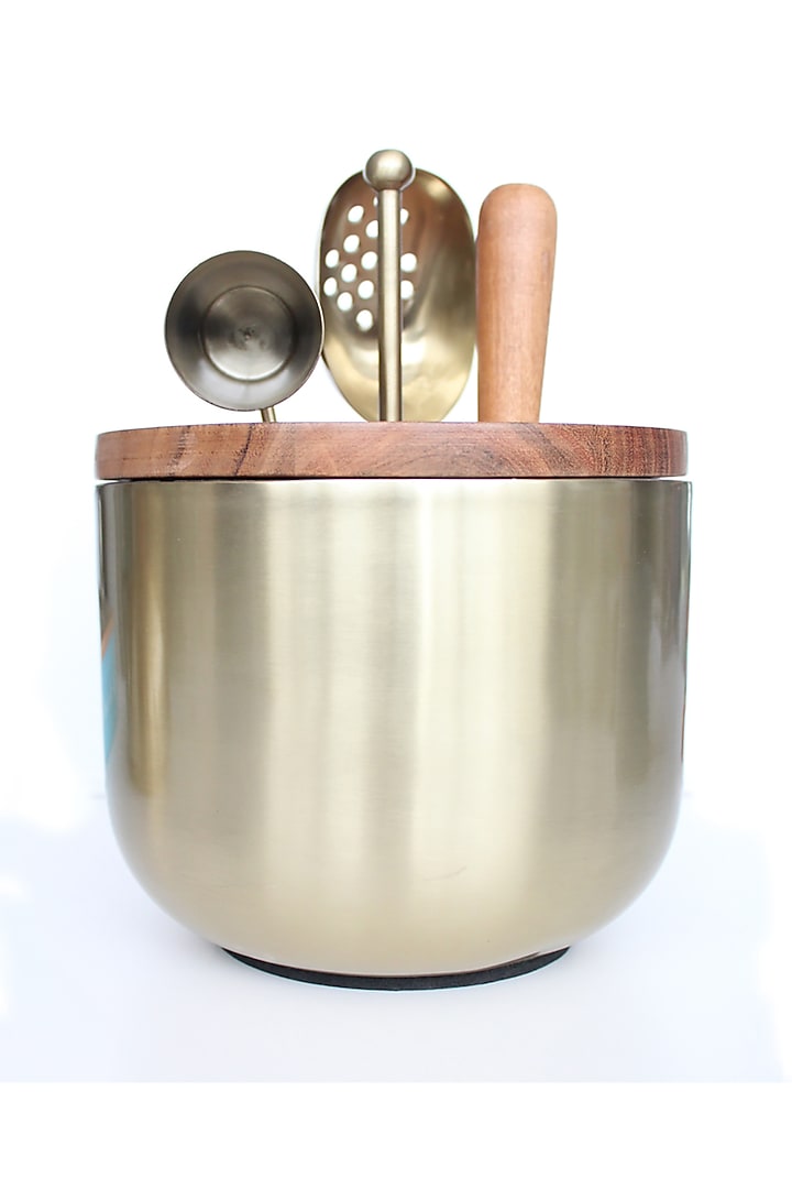 Cocktail Silver Brass & Stainless Steel Bar Tool Set by IZZHAAR at Pernia's Pop Up Shop