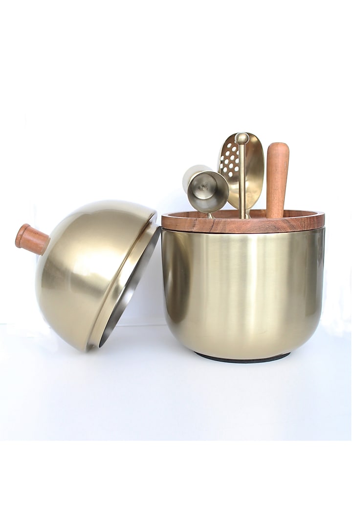 Cocktail Silver Brass & Stainless Steel Bar Tool Set by IZZHAAR at Pernia's Pop Up Shop