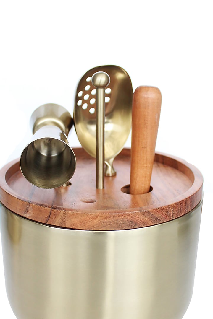 Cocktail Silver Brass & Stainless Steel Bar Tool Set by IZZHAAR at Pernia's Pop Up Shop
